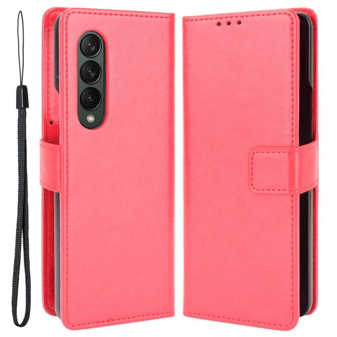 PU Leather Phone Case for Samsung Galaxy Z Fold4 5G, Crazy Horse Texture Folio Flip Cover with Stand / Card Slot