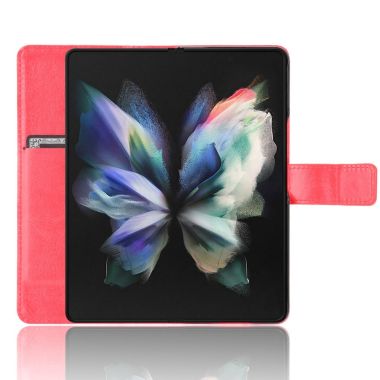 PU Leather Phone Case for Samsung Galaxy Z Fold4 5G, Crazy Horse Texture Folio Flip Cover with Stand / Card Slot