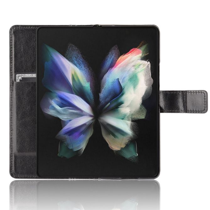 PU Leather Phone Case for Samsung Galaxy Z Fold4 5G, Crazy Horse Texture Folio Flip Cover with Stand / Card Slot