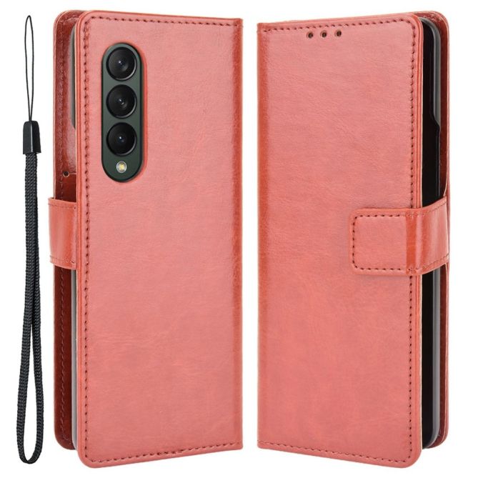 PU Leather Phone Case for Samsung Galaxy Z Fold4 5G, Crazy Horse Texture Folio Flip Cover with Stand / Card Slot