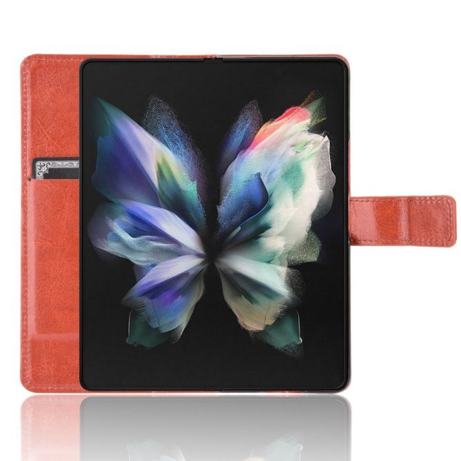 PU Leather Phone Case for Samsung Galaxy Z Fold4 5G, Crazy Horse Texture Folio Flip Cover with Stand / Card Slot