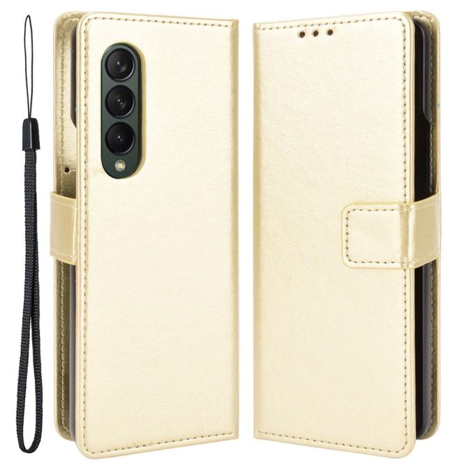 PU Leather Phone Case for Samsung Galaxy Z Fold4 5G, Crazy Horse Texture Folio Flip Cover with Stand / Card Slot