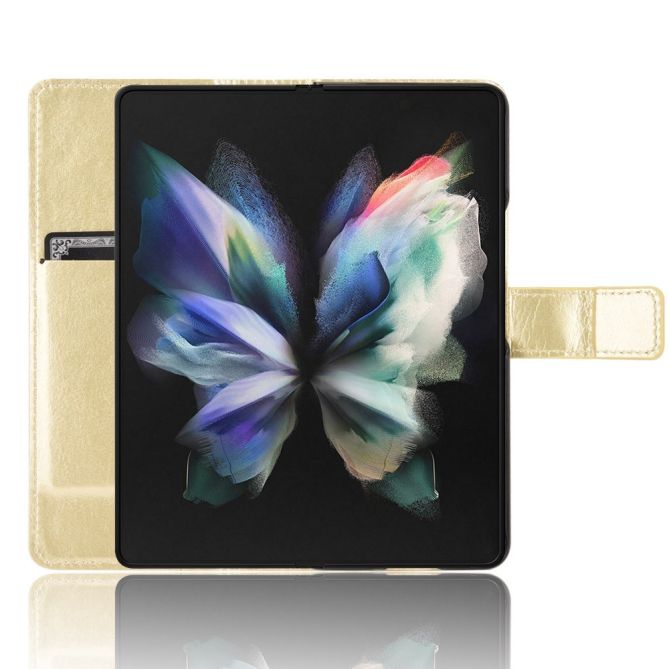 PU Leather Phone Case for Samsung Galaxy Z Fold4 5G, Crazy Horse Texture Folio Flip Cover with Stand / Card Slot