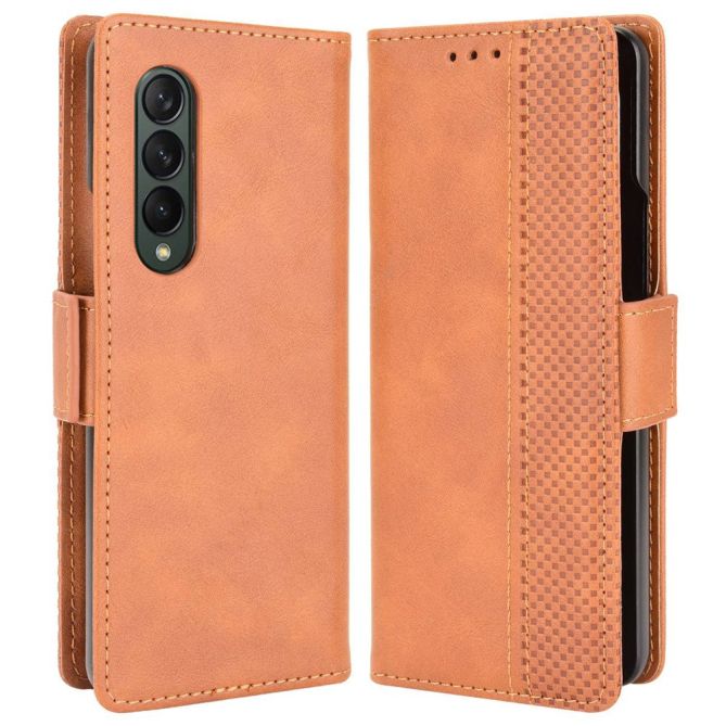 For Samsung Galaxy Z Fold4 5G Phone Case Side Magnetic Buckle Retro Style Wallet Leather Stand Phone Cover