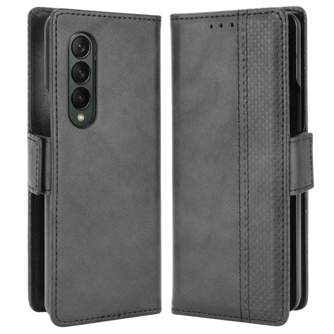 For Samsung Galaxy Z Fold4 5G Phone Case Side Magnetic Buckle Retro Style Wallet Leather Stand Phone Cover