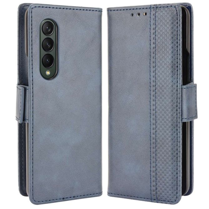 For Samsung Galaxy Z Fold4 5G Phone Case Side Magnetic Buckle Retro Style Wallet Leather Stand Phone Cover