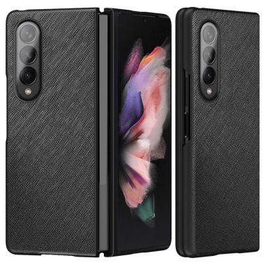 For Samsung Galaxy Z Fold4 5G Anti-drop Cross Texture Phone Case Rubberized PU Leather Coated PC Wear-resistant Phone Cover Shel