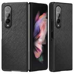 For Samsung Galaxy Z Fold4 5G Anti-drop Cross Texture Phone Case Rubberized PU Leather Coated PC Wear-resistant Phone Cover Shel