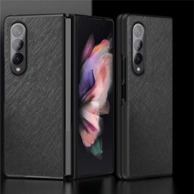 For Samsung Galaxy Z Fold4 5G Anti-drop Cross Texture Phone Case Rubberized PU Leather Coated PC Wear-resistant Phone Cover Shel