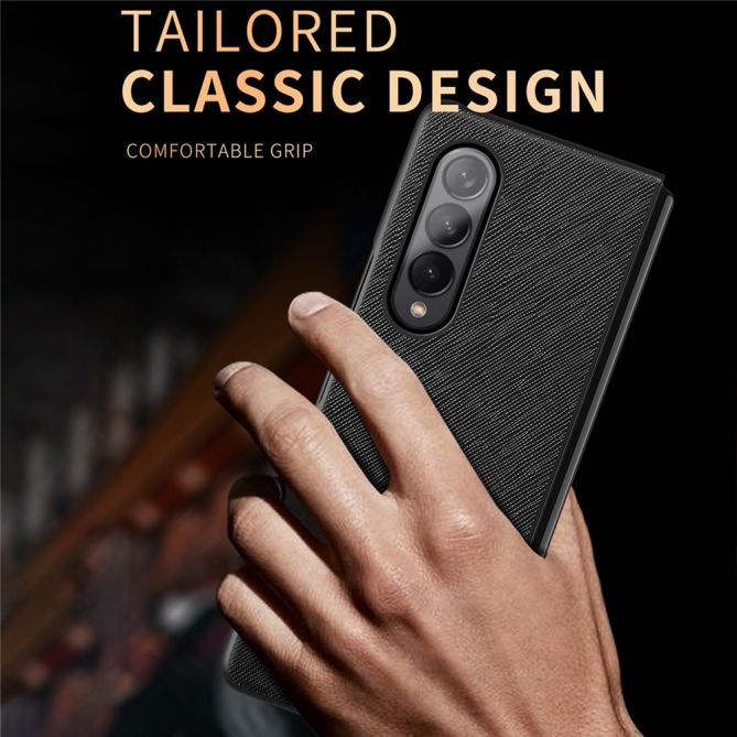 For Samsung Galaxy Z Fold4 5G Anti-drop Cross Texture Phone Case Rubberized PU Leather Coated PC Wear-resistant Phone Cover Shel