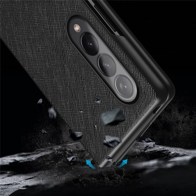 For Samsung Galaxy Z Fold4 5G Anti-drop Cross Texture Phone Case Rubberized PU Leather Coated PC Wear-resistant Phone Cover Shel