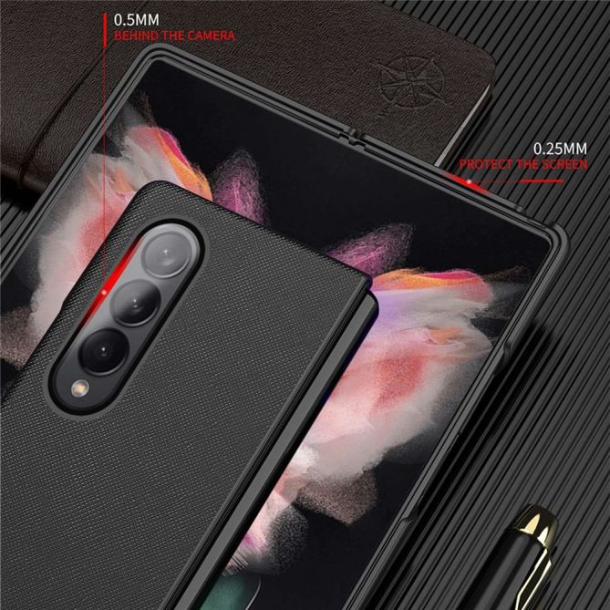 For Samsung Galaxy Z Fold4 5G Anti-drop Cross Texture Phone Case Rubberized PU Leather Coated PC Wear-resistant Phone Cover Shel