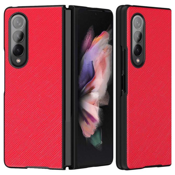 For Samsung Galaxy Z Fold4 5G Anti-drop Cross Texture Phone Case Rubberized PU Leather Coated PC Wear-resistant Phone Cover Shel