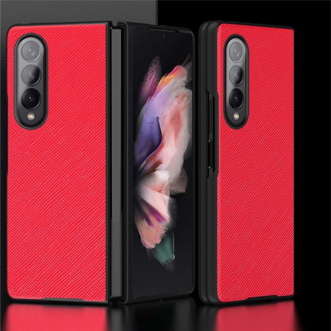 For Samsung Galaxy Z Fold4 5G Anti-drop Cross Texture Phone Case Rubberized PU Leather Coated PC Wear-resistant Phone Cover Shel