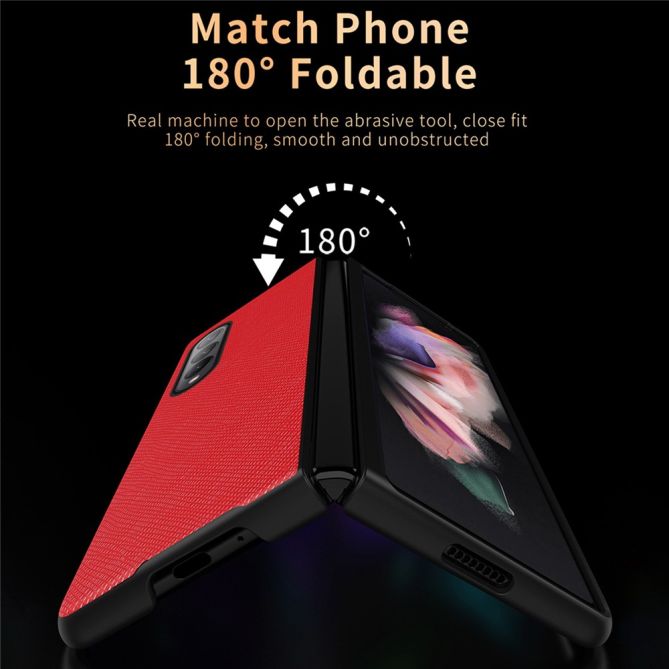 For Samsung Galaxy Z Fold4 5G Anti-drop Cross Texture Phone Case Rubberized PU Leather Coated PC Wear-resistant Phone Cover Shel