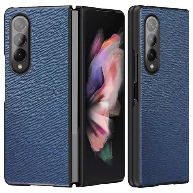 For Samsung Galaxy Z Fold4 5G Anti-drop Cross Texture Phone Case Rubberized PU Leather Coated PC Wear-resistant Phone Cover Shel