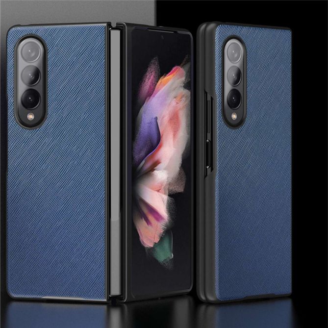 For Samsung Galaxy Z Fold4 5G Anti-drop Cross Texture Phone Case Rubberized PU Leather Coated PC Wear-resistant Phone Cover Shel