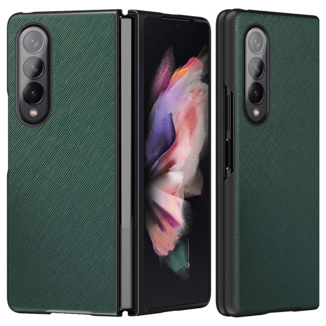 For Samsung Galaxy Z Fold4 5G Anti-drop Cross Texture Phone Case Rubberized PU Leather Coated PC Wear-resistant Phone Cover Shel