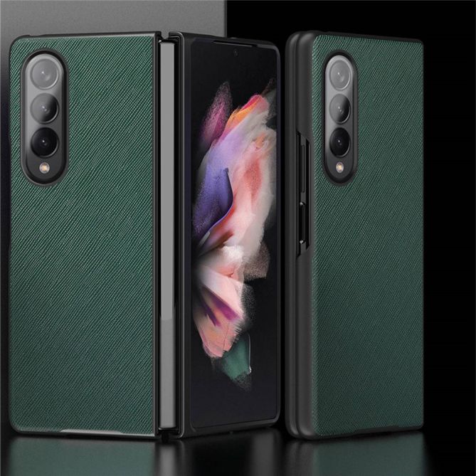 For Samsung Galaxy Z Fold4 5G Anti-drop Cross Texture Phone Case Rubberized PU Leather Coated PC Wear-resistant Phone Cover Shel