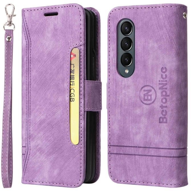BETOPNICE 001 For Samsung Galaxy Z Fold4 5G Imprinted Stitching Line PU Leather Dual Magnetic Clasp Case Wallet Stand Phone Cove