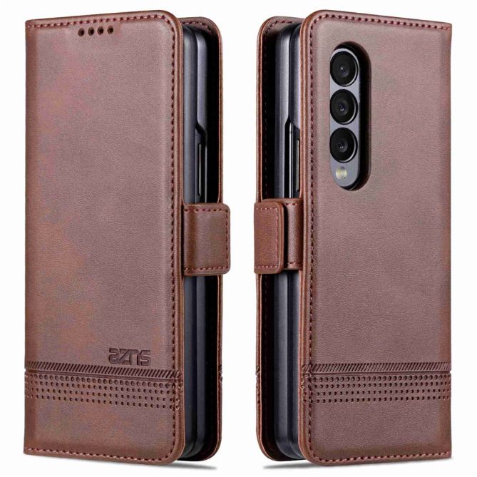 AZNS For Samsung Galaxy Z Fold4 5G Cowhide Texture PU Leather Wallet Cover Dual Magnetic Clasp Phone Case