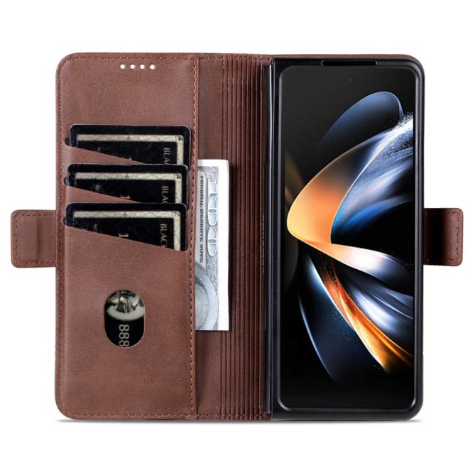 AZNS For Samsung Galaxy Z Fold4 5G Cowhide Texture PU Leather Wallet Cover Dual Magnetic Clasp Phone Case