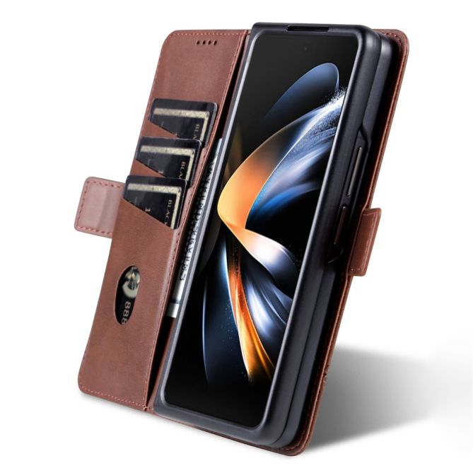 AZNS For Samsung Galaxy Z Fold4 5G Cowhide Texture PU Leather Wallet Cover Dual Magnetic Clasp Phone Case