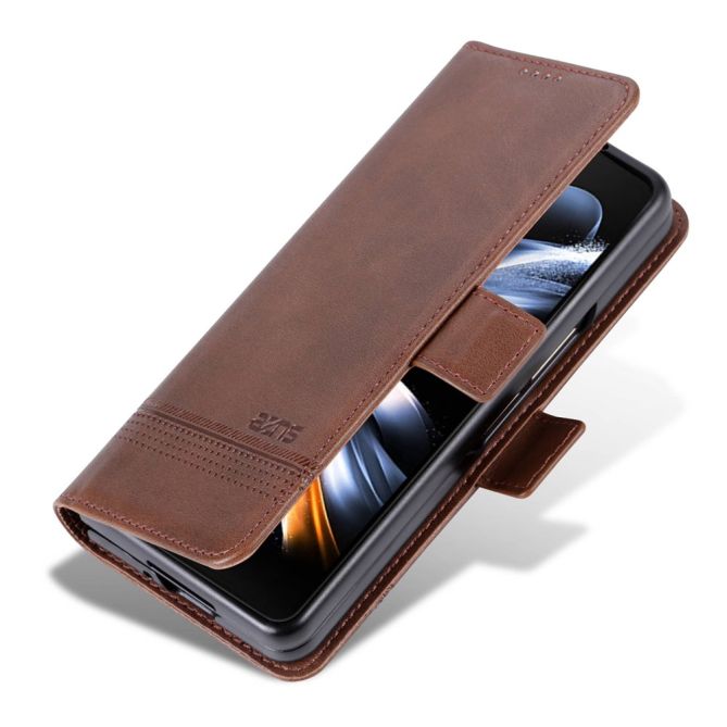 AZNS For Samsung Galaxy Z Fold4 5G Cowhide Texture PU Leather Wallet Cover Dual Magnetic Clasp Phone Case
