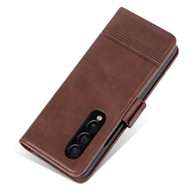 AZNS For Samsung Galaxy Z Fold4 5G Cowhide Texture PU Leather Wallet Cover Dual Magnetic Clasp Phone Case