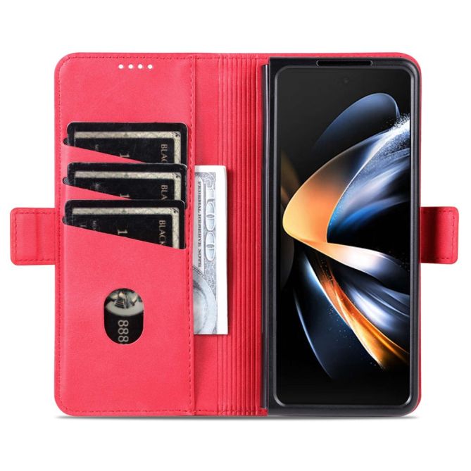 AZNS For Samsung Galaxy Z Fold4 5G Cowhide Texture PU Leather Wallet Cover Dual Magnetic Clasp Phone Case