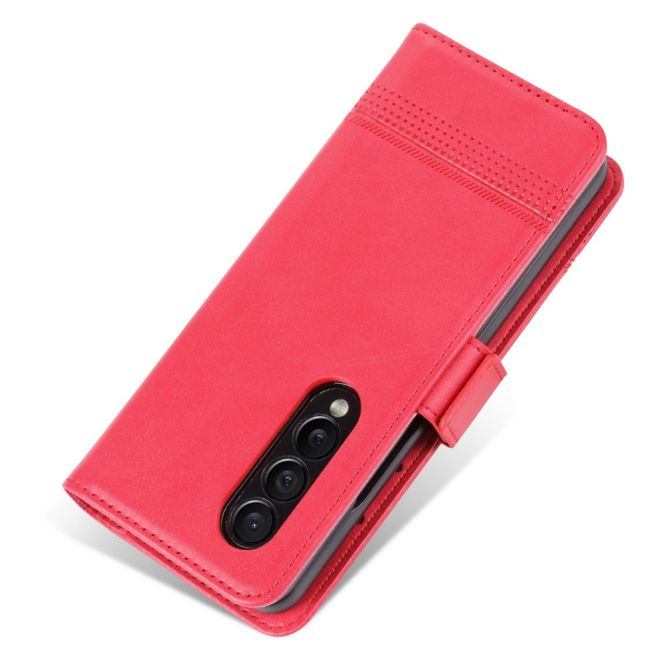 AZNS For Samsung Galaxy Z Fold4 5G Cowhide Texture PU Leather Wallet Cover Dual Magnetic Clasp Phone Case