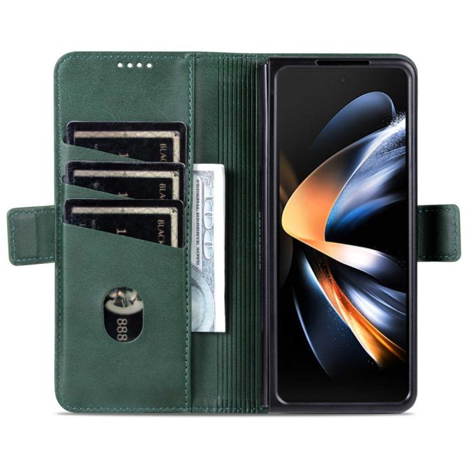 AZNS For Samsung Galaxy Z Fold4 5G Cowhide Texture PU Leather Wallet Cover Dual Magnetic Clasp Phone Case