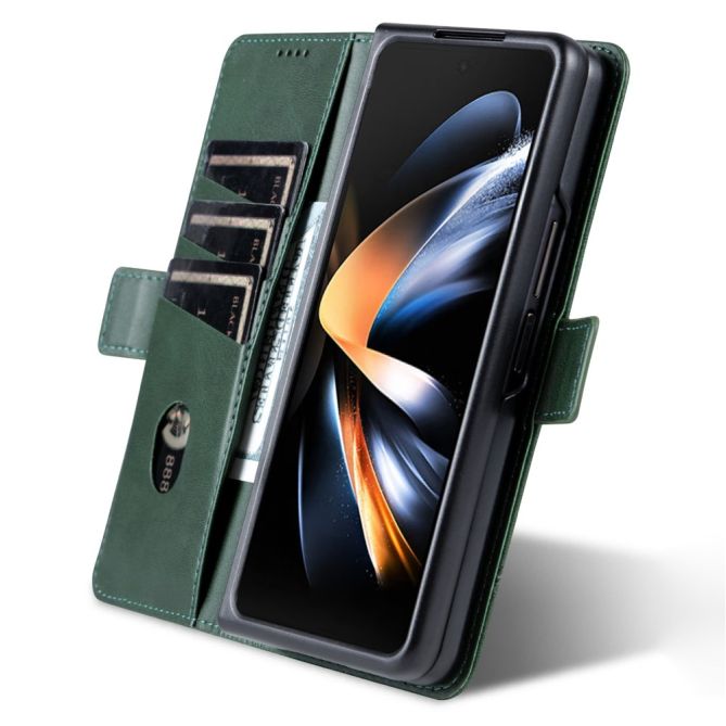 AZNS For Samsung Galaxy Z Fold4 5G Cowhide Texture PU Leather Wallet Cover Dual Magnetic Clasp Phone Case