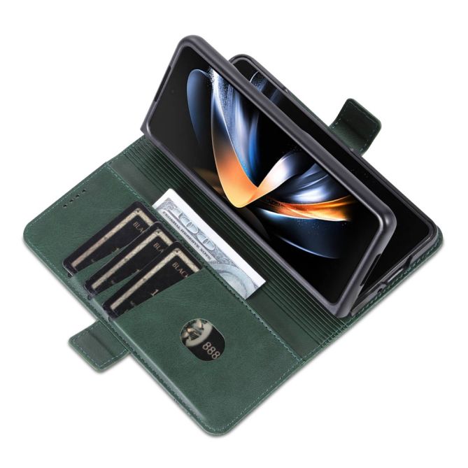 AZNS For Samsung Galaxy Z Fold4 5G Cowhide Texture PU Leather Wallet Cover Dual Magnetic Clasp Phone Case