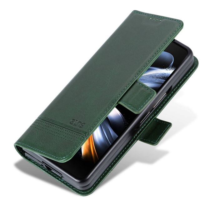 AZNS For Samsung Galaxy Z Fold4 5G Cowhide Texture PU Leather Wallet Cover Dual Magnetic Clasp Phone Case