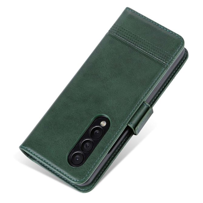 AZNS For Samsung Galaxy Z Fold4 5G Cowhide Texture PU Leather Wallet Cover Dual Magnetic Clasp Phone Case