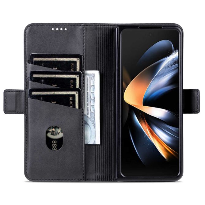 AZNS For Samsung Galaxy Z Fold4 5G Cowhide Texture PU Leather Wallet Cover Dual Magnetic Clasp Phone Case