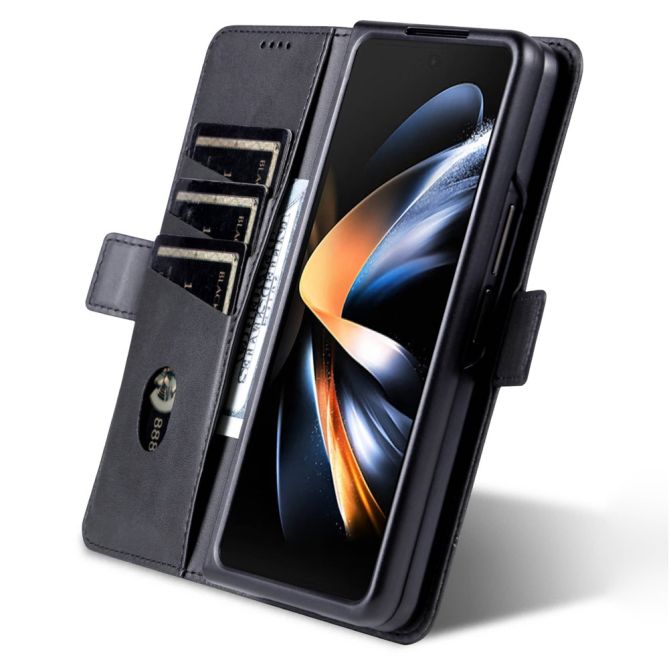 AZNS For Samsung Galaxy Z Fold4 5G Cowhide Texture PU Leather Wallet Cover Dual Magnetic Clasp Phone Case