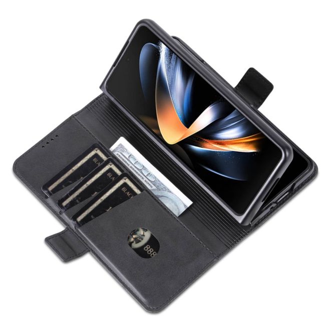 AZNS For Samsung Galaxy Z Fold4 5G Cowhide Texture PU Leather Wallet Cover Dual Magnetic Clasp Phone Case