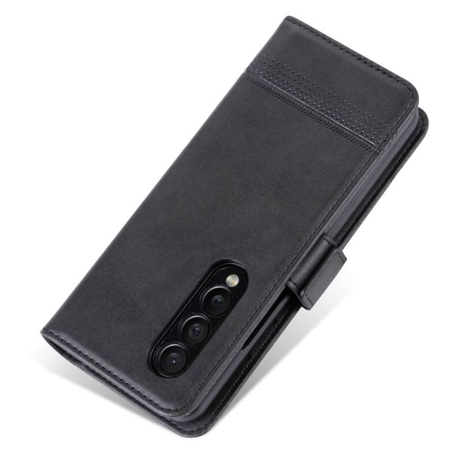 AZNS For Samsung Galaxy Z Fold4 5G Cowhide Texture PU Leather Wallet Cover Dual Magnetic Clasp Phone Case