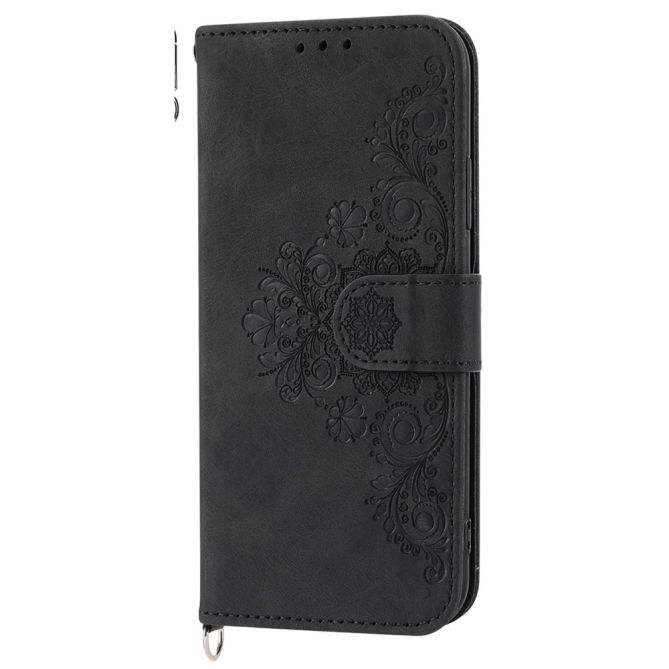 Housse Samsung Galaxy Z Fold 4 suédée motif mandala gravé avec lanière épaule et dragonne