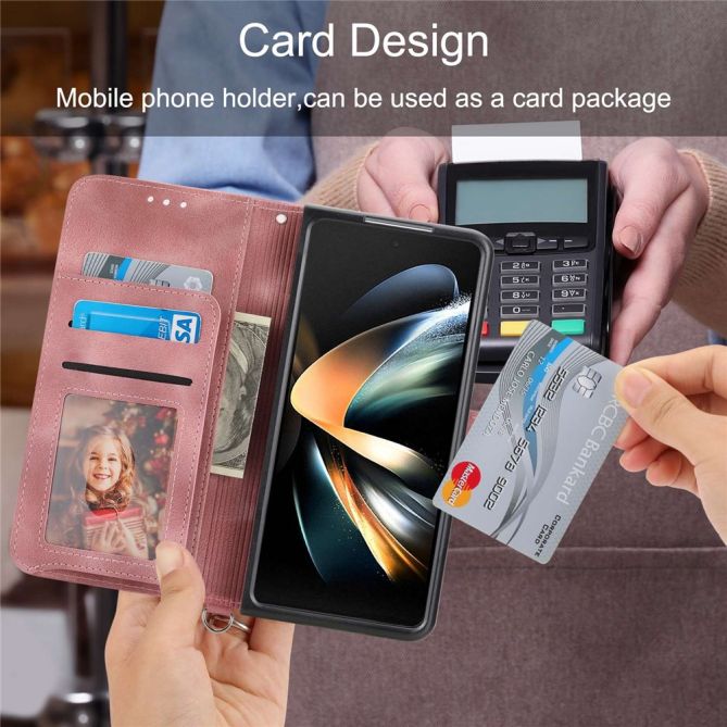 For Samsung Galaxy Z Fold4 5G Imprinted Flowers Skin-touch PU Leather Cover Wallet Stand Folding Phone Case with Shoulder Strap
