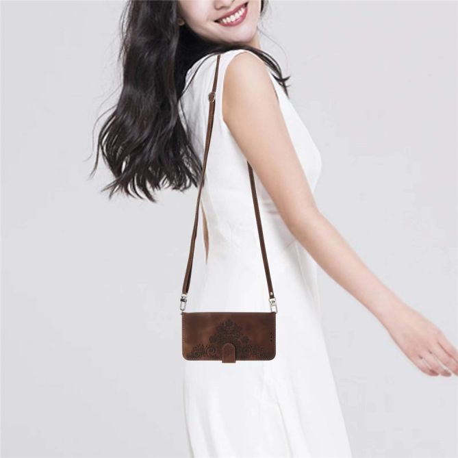 For Samsung Galaxy Z Fold4 5G Imprinted Flowers Skin-touch PU Leather Cover Wallet Stand Folding Phone Case with Shoulder Strap