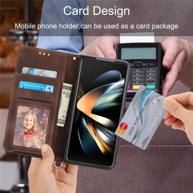 For Samsung Galaxy Z Fold4 5G Imprinted Flowers Skin-touch PU Leather Cover Wallet Stand Folding Phone Case with Shoulder Strap