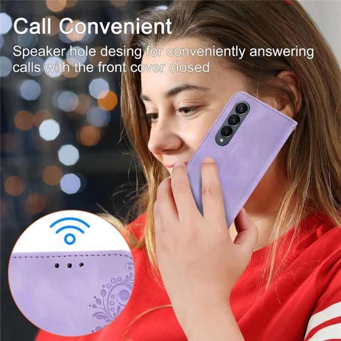For Samsung Galaxy Z Fold4 5G Imprinted Flowers Skin-touch PU Leather Cover Wallet Stand Folding Phone Case with Shoulder Strap