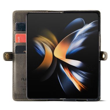 AUTSPACE A01 Series Phone Case for Samsung Galaxy Z Fold4 5G PU Leather Protective Case Magnetic Closure Vintage Matte Wallet St