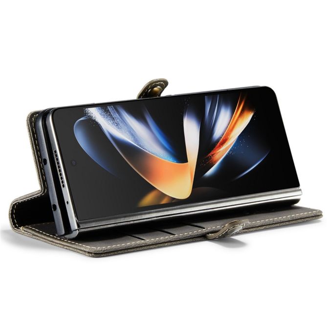 AUTSPACE A01 Series Phone Case for Samsung Galaxy Z Fold4 5G PU Leather Protective Case Magnetic Closure Vintage Matte Wallet St