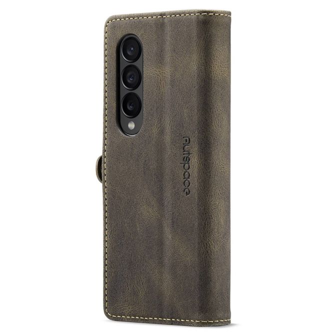 AUTSPACE A01 Series Phone Case for Samsung Galaxy Z Fold4 5G PU Leather Protective Case Magnetic Closure Vintage Matte Wallet St