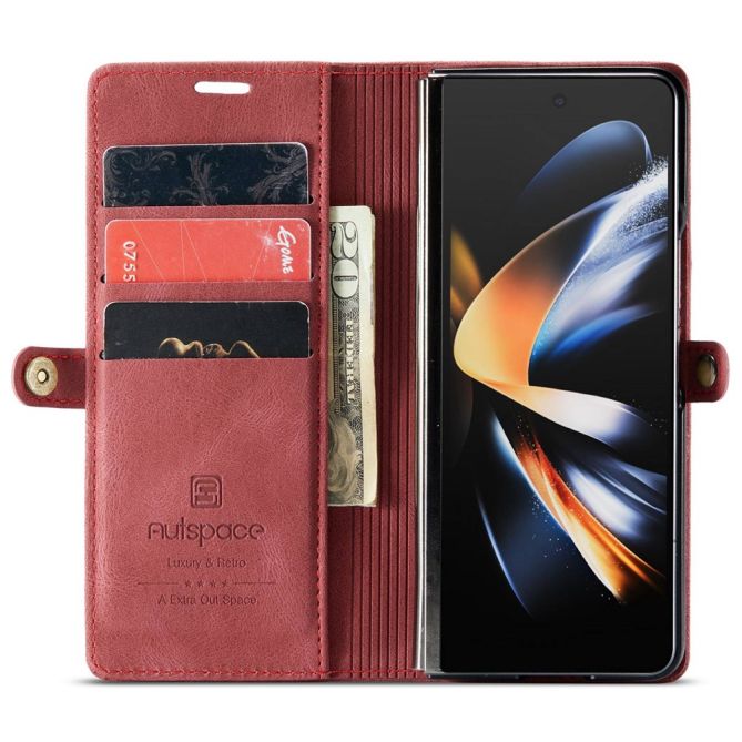 AUTSPACE A01 Series Phone Case for Samsung Galaxy Z Fold4 5G PU Leather Protective Case Magnetic Closure Vintage Matte Wallet St