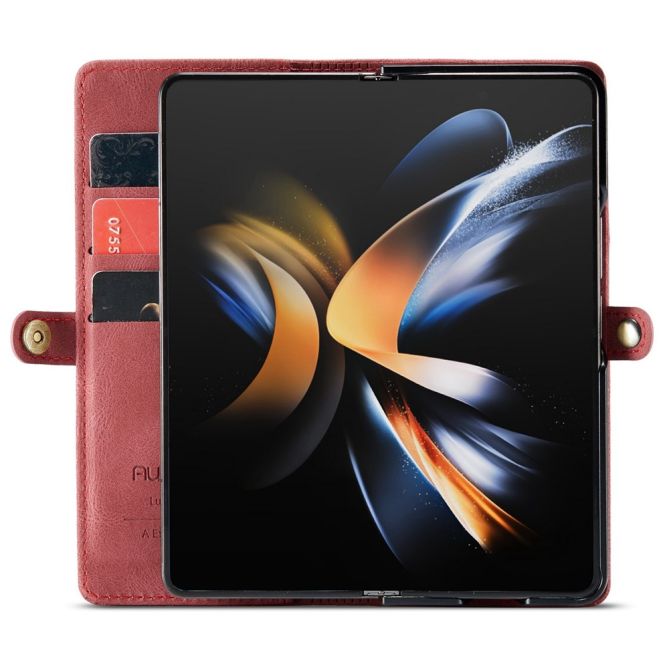 AUTSPACE A01 Series Phone Case for Samsung Galaxy Z Fold4 5G PU Leather Protective Case Magnetic Closure Vintage Matte Wallet St